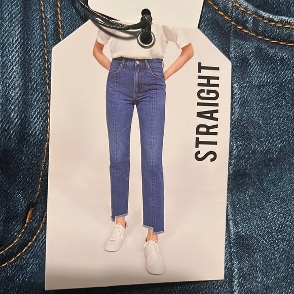 MANGO High Rise Frayed Straight Jeans Blue - Picture 2 of 7